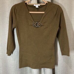Dressbarn Women’s Size S Olive V-Neck 3/4 Sleeves Sweater